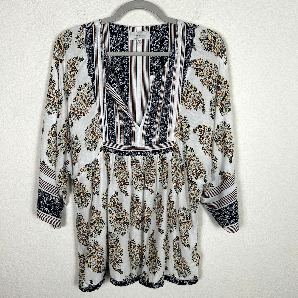 Lucky Brand Women's Sz M lightweight Babydoll top Cottagecore Cowgirl Bohemian